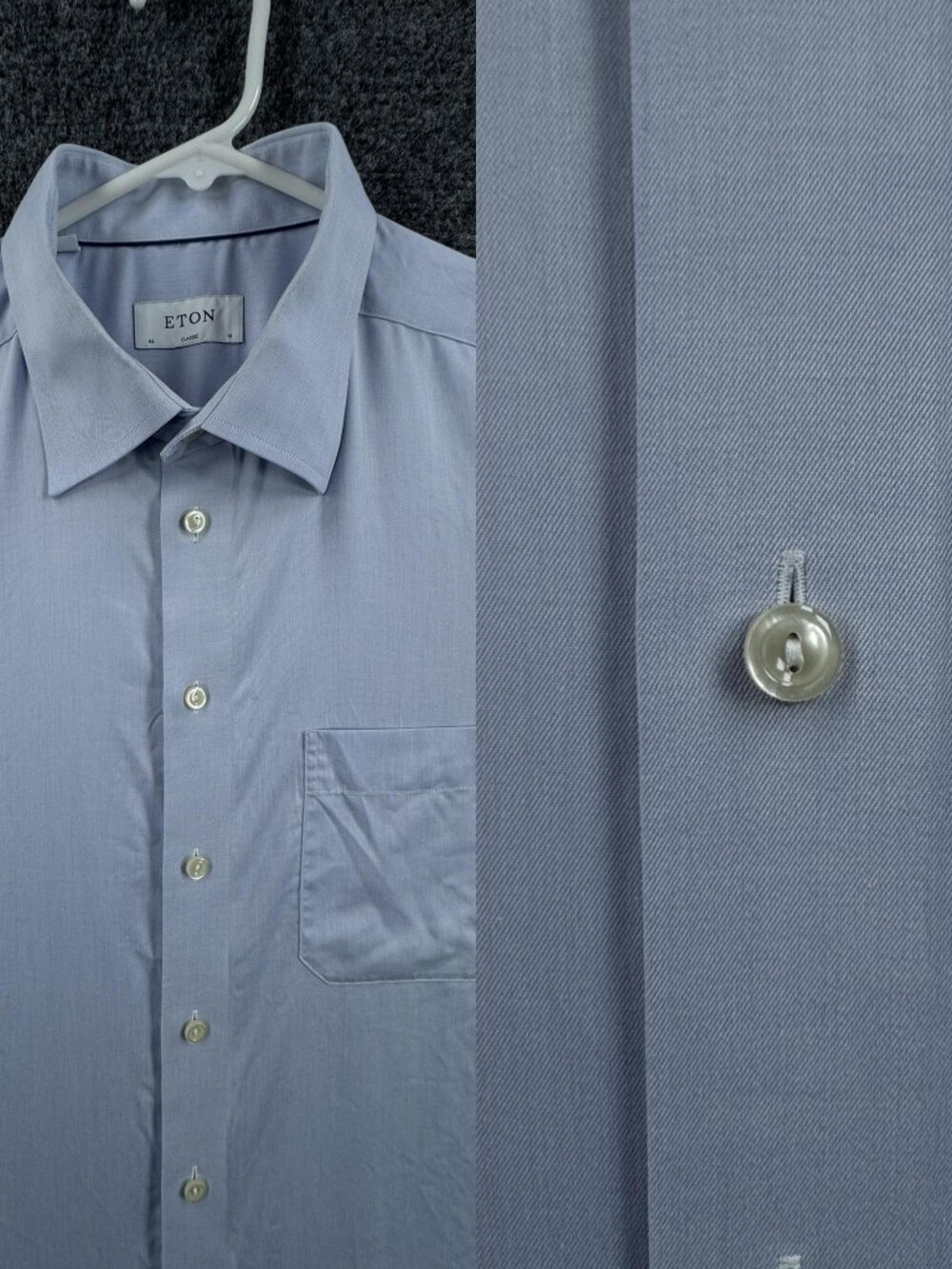Eton Men 18 Classic Blue Cotton Solid Pocket Shirt Long Sleeve Premium Button Up